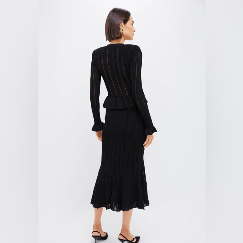 New Self-Portrait Black Knit Peplum Midi Dress Size Large - Picture 2 of 6